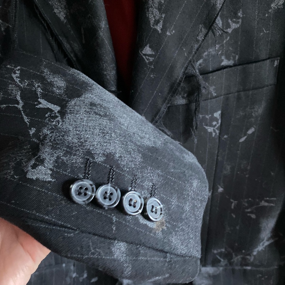 Simon Clark Blazer Men’s S Black Camo Art To Wear Grungy‎ Goth Raw Ham Jacket - Picture 7 of 14
